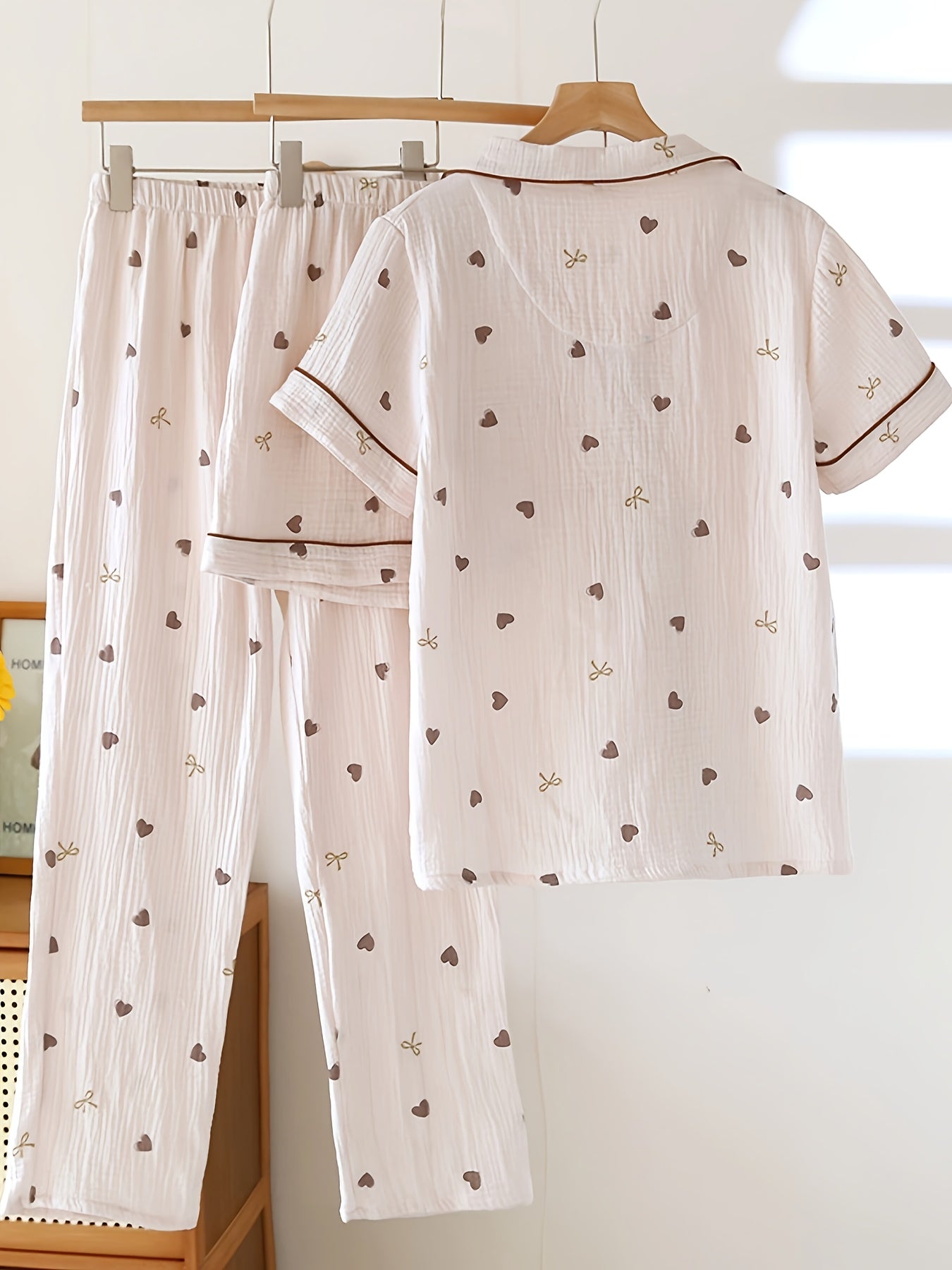 Mocha Hearts 3-Piece Cotton Pajama Set π€β¨ β Shirt, Shorts & Pants