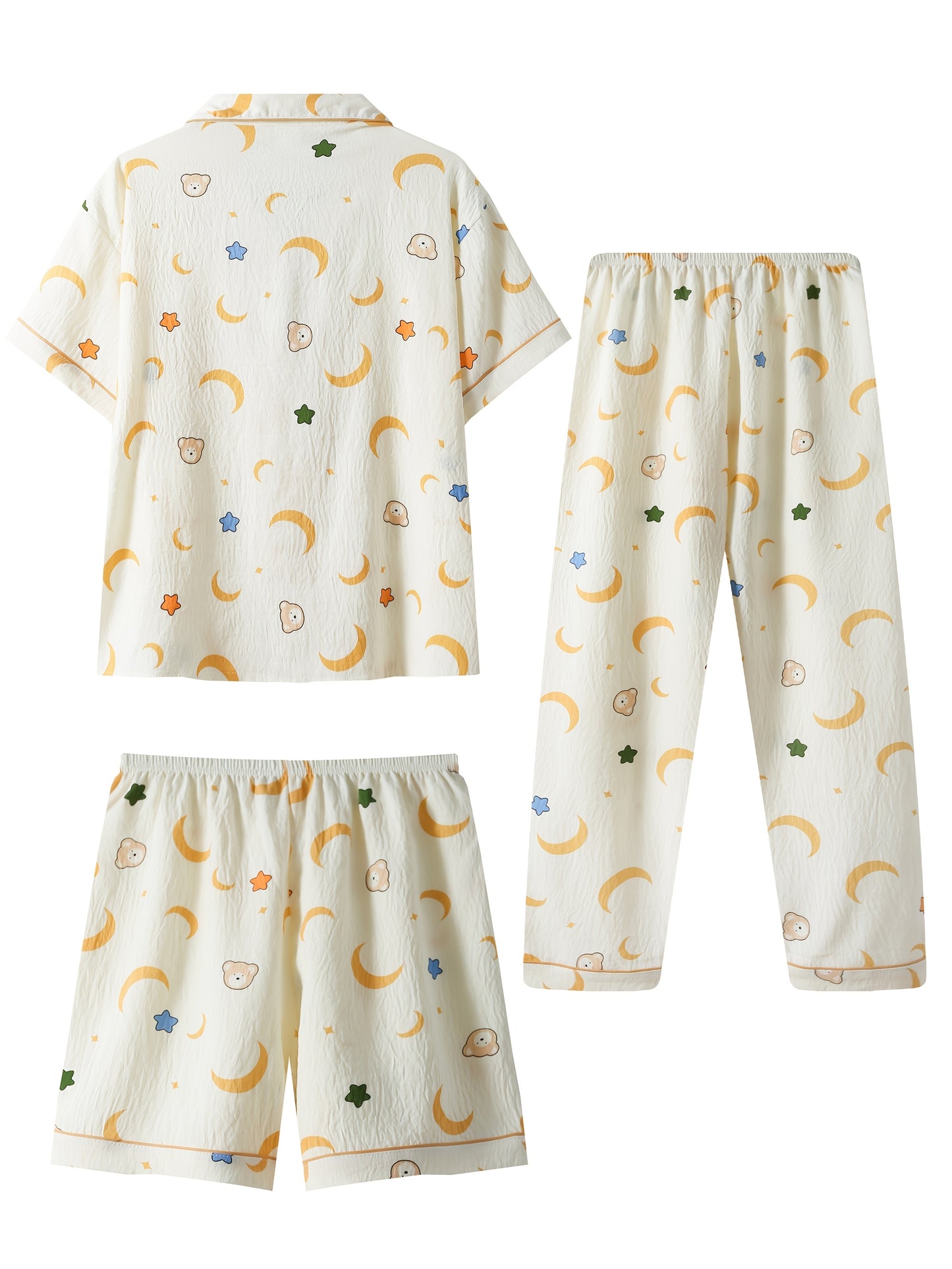 Moonlight Teddy 3-Piece Pajama Set – Shirt, Shorts & Pants