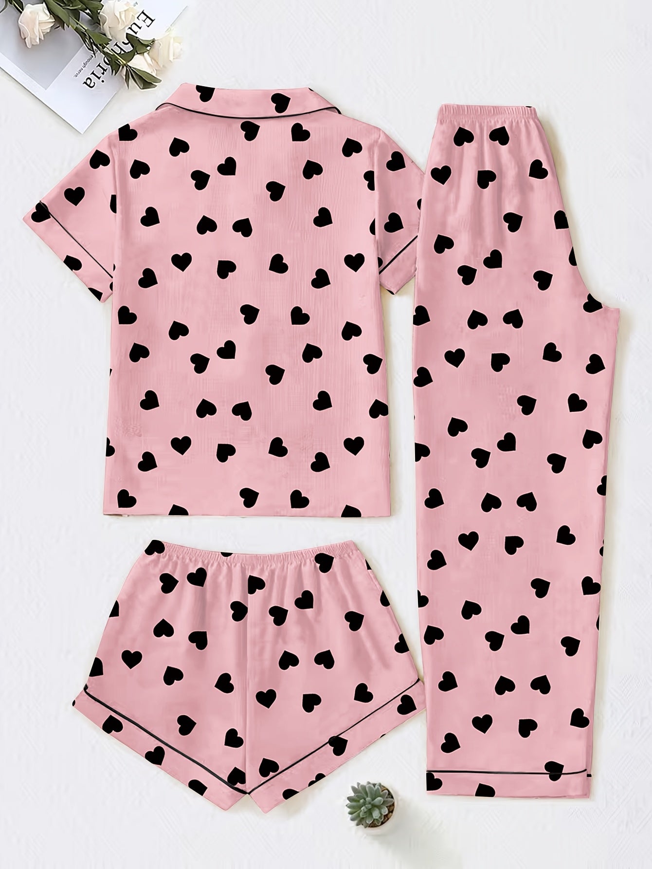 Blush Hearts 3-Piece Cotton Pajama Set πβ¨