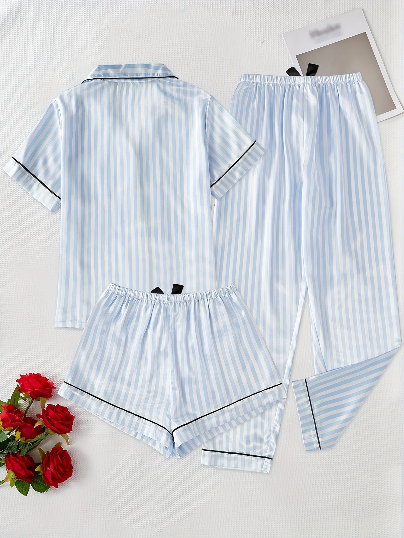 Blue Stripe Luxe 3-Piece Pajama Set πβ¨