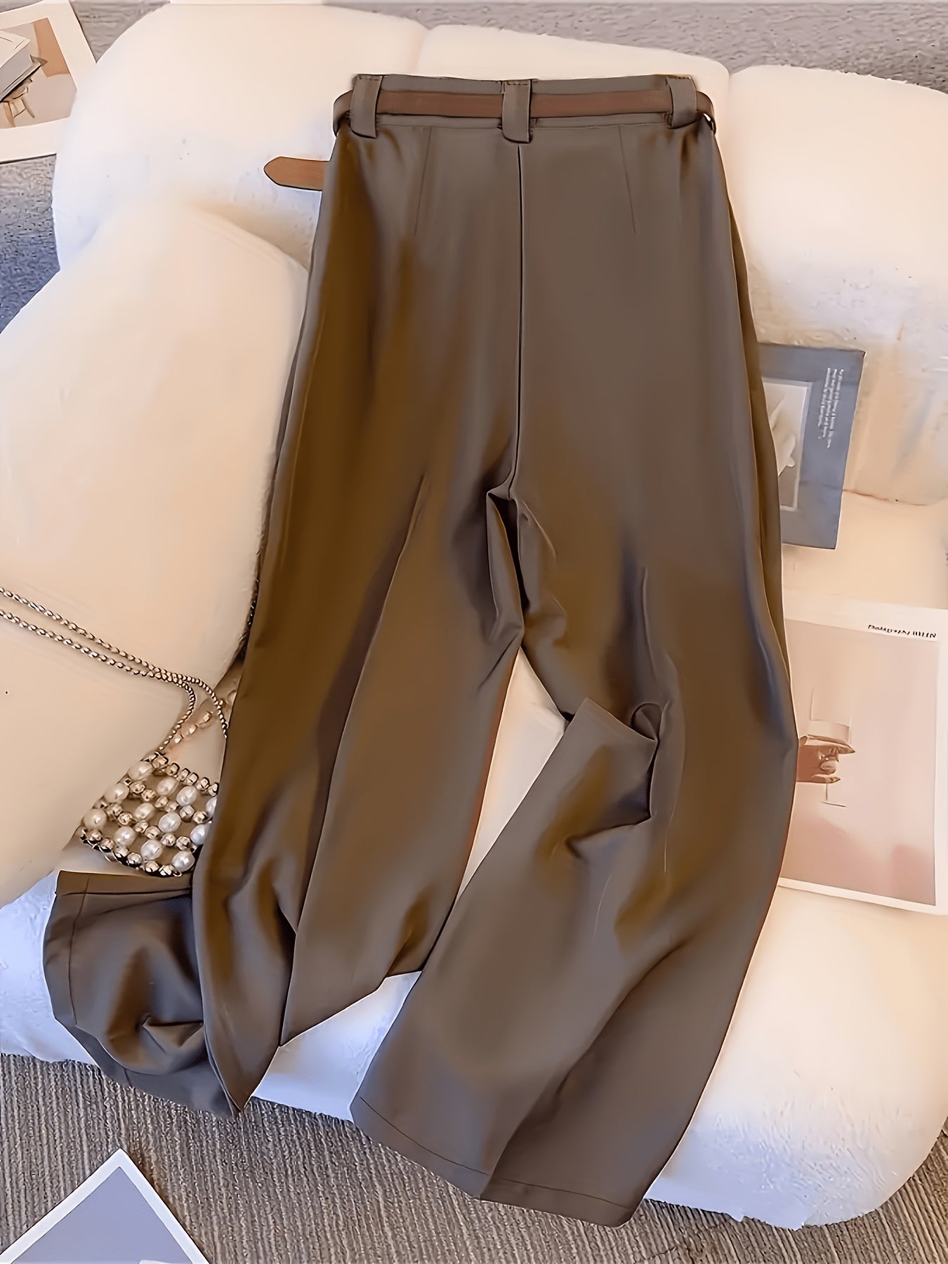 Mocha Luxe Pleated Wide-Leg Pants