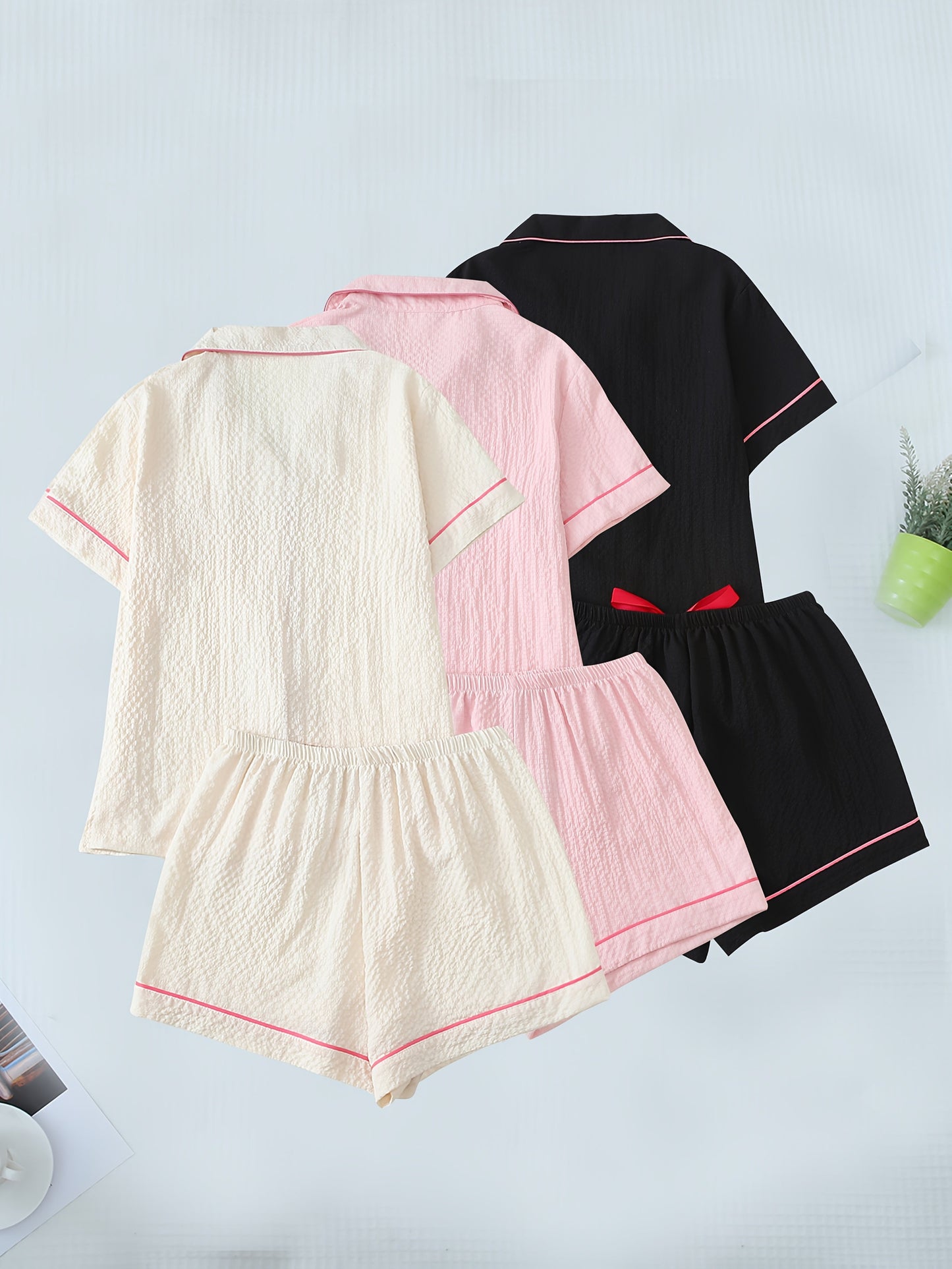 Womenβs Premium Cotton Night Suit Set β Pack of 3 (Cream, Pink & Black)