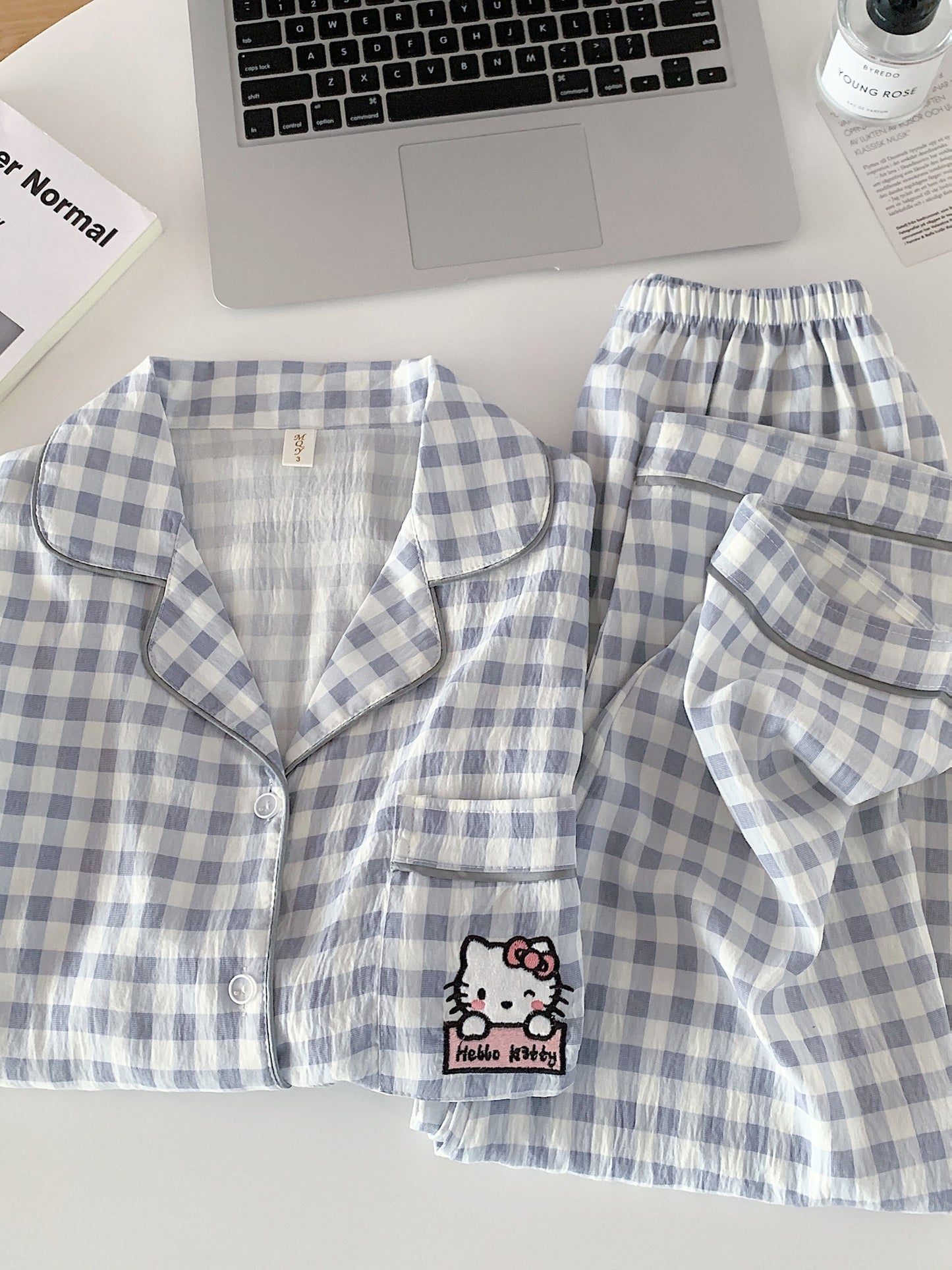 Hello Kitty Cloud Check 3-Piece Pajama Set – Shirt, Shorts & Pants