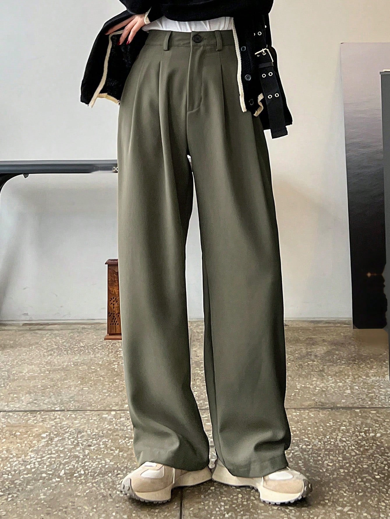 Olive Aura Wide-Leg Trousers