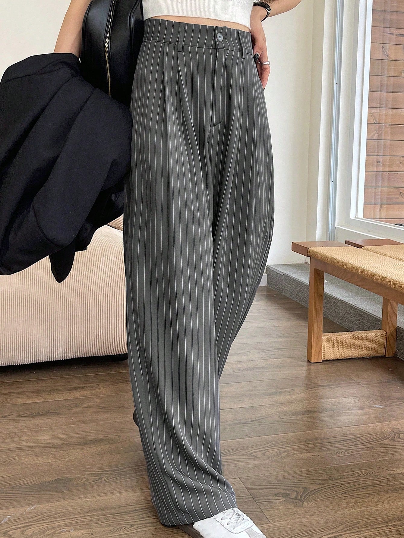 Boss Energy Pinstripe Wide-Leg Trousers 🖤