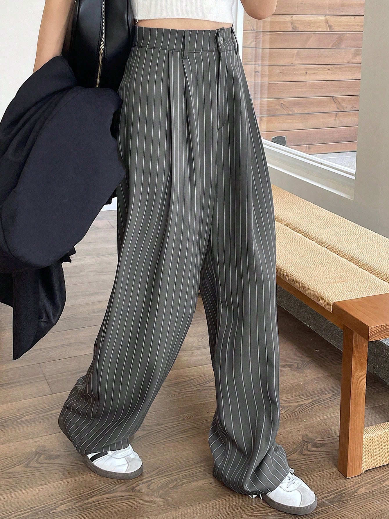 Boss Energy Pinstripe Wide-Leg Trousers 🖤