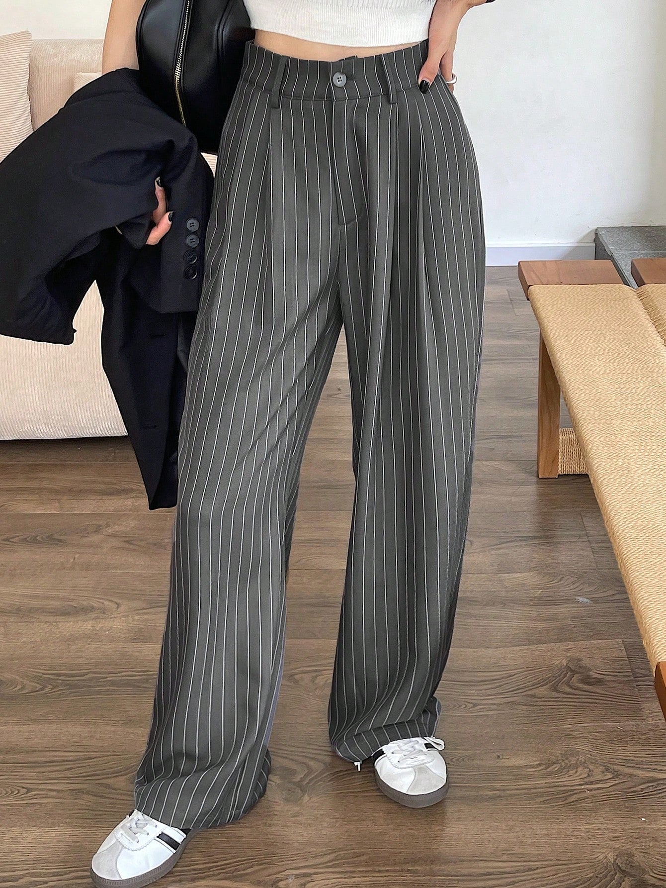 Boss Energy Pinstripe Wide-Leg Trousers 🖤
