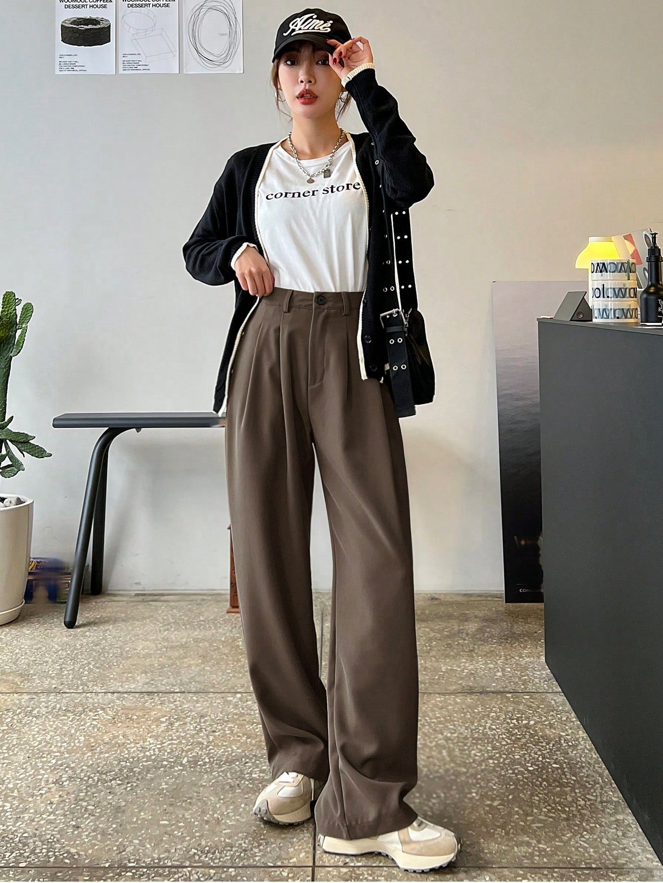 Espresso Drip Wide-Leg Trousers