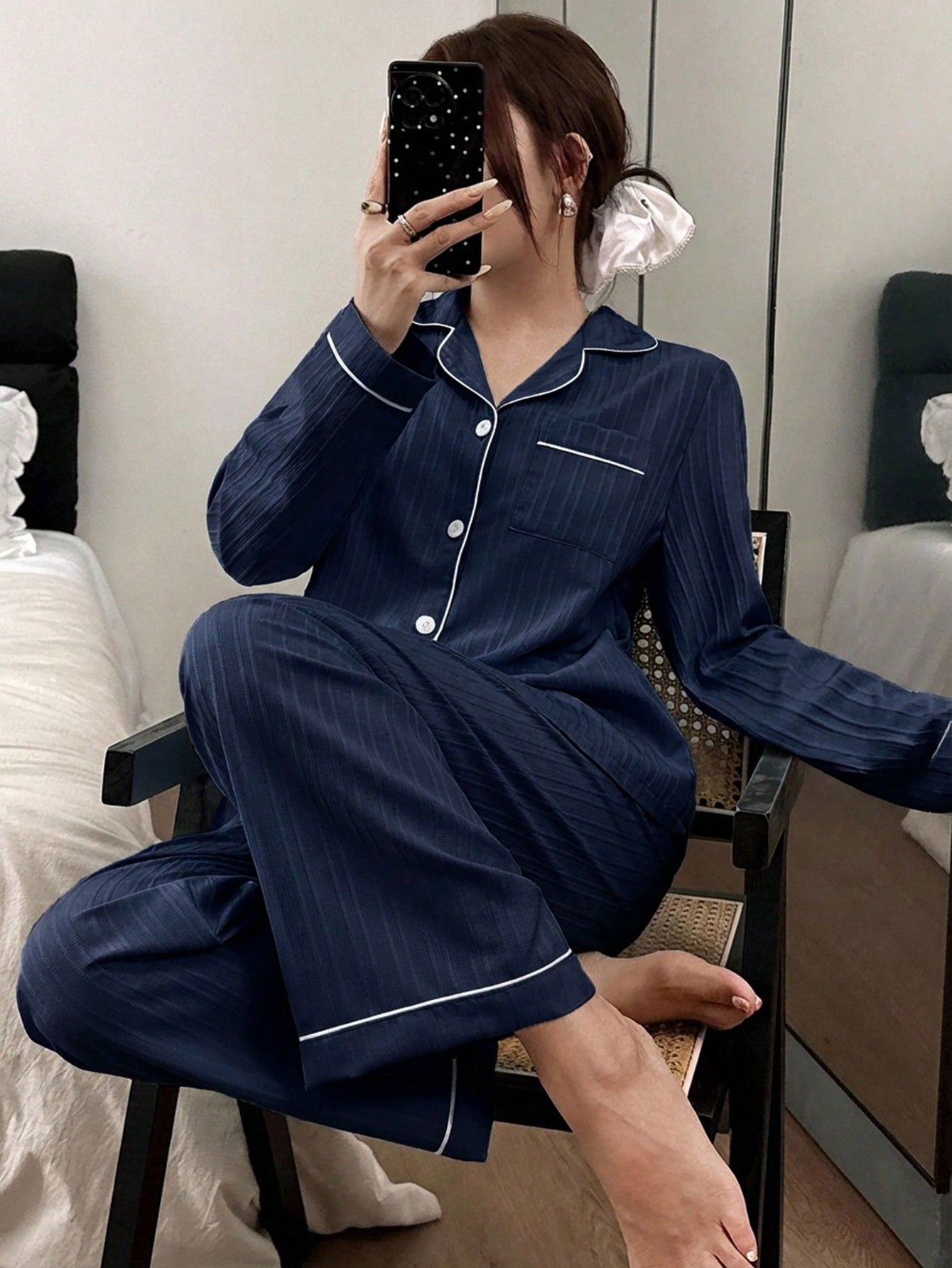 Midnight Luxe Satin Pajama Set 💙