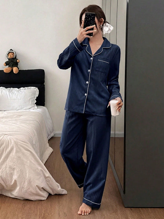 Midnight Luxe Satin Pajama Set 💙