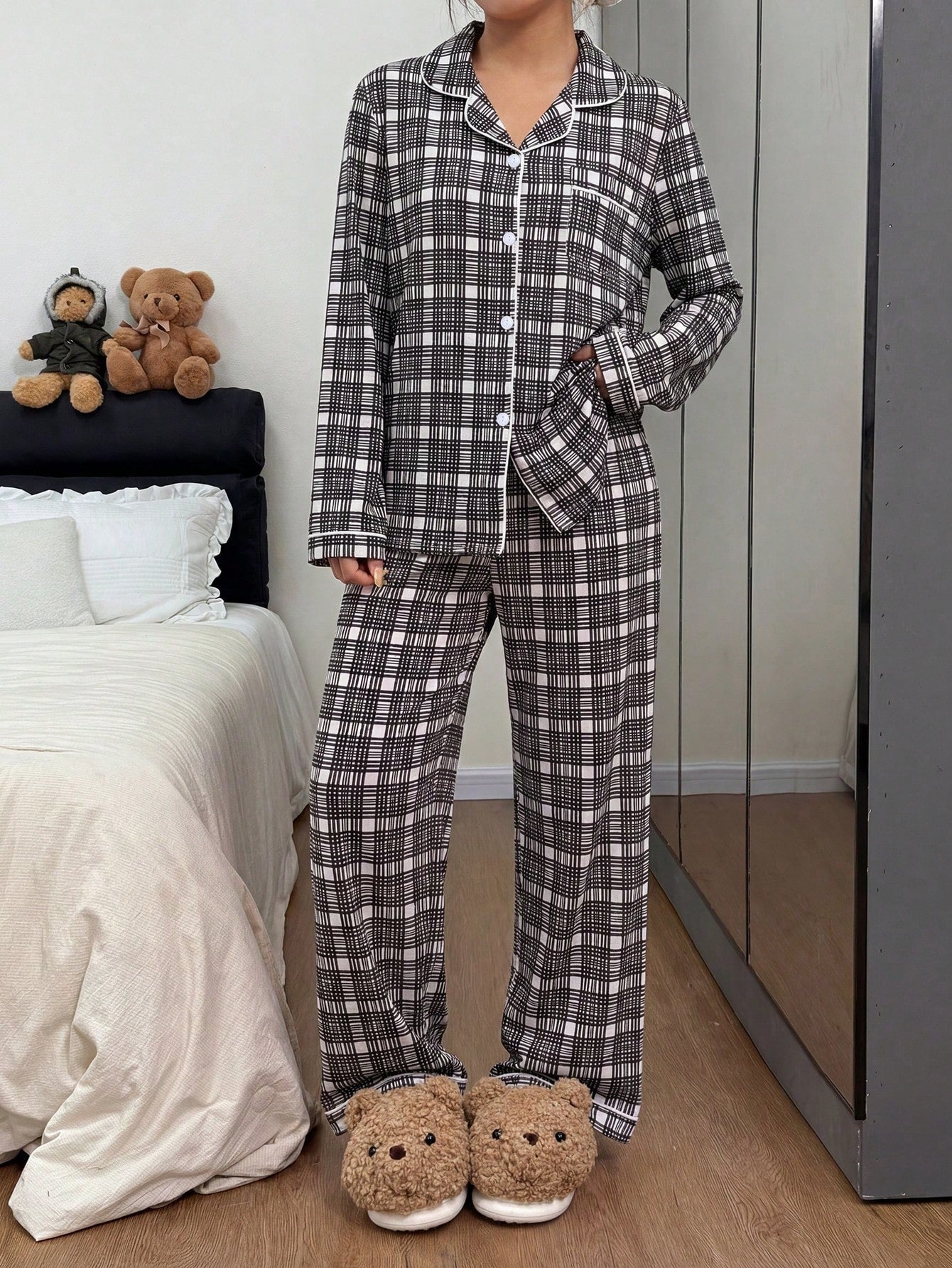 Midnight Grid Luxe Nightwear Set 🖤✨