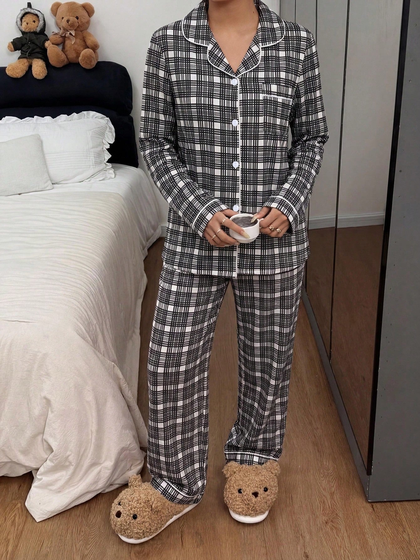 Midnight Grid Luxe Nightwear Set 🖤✨