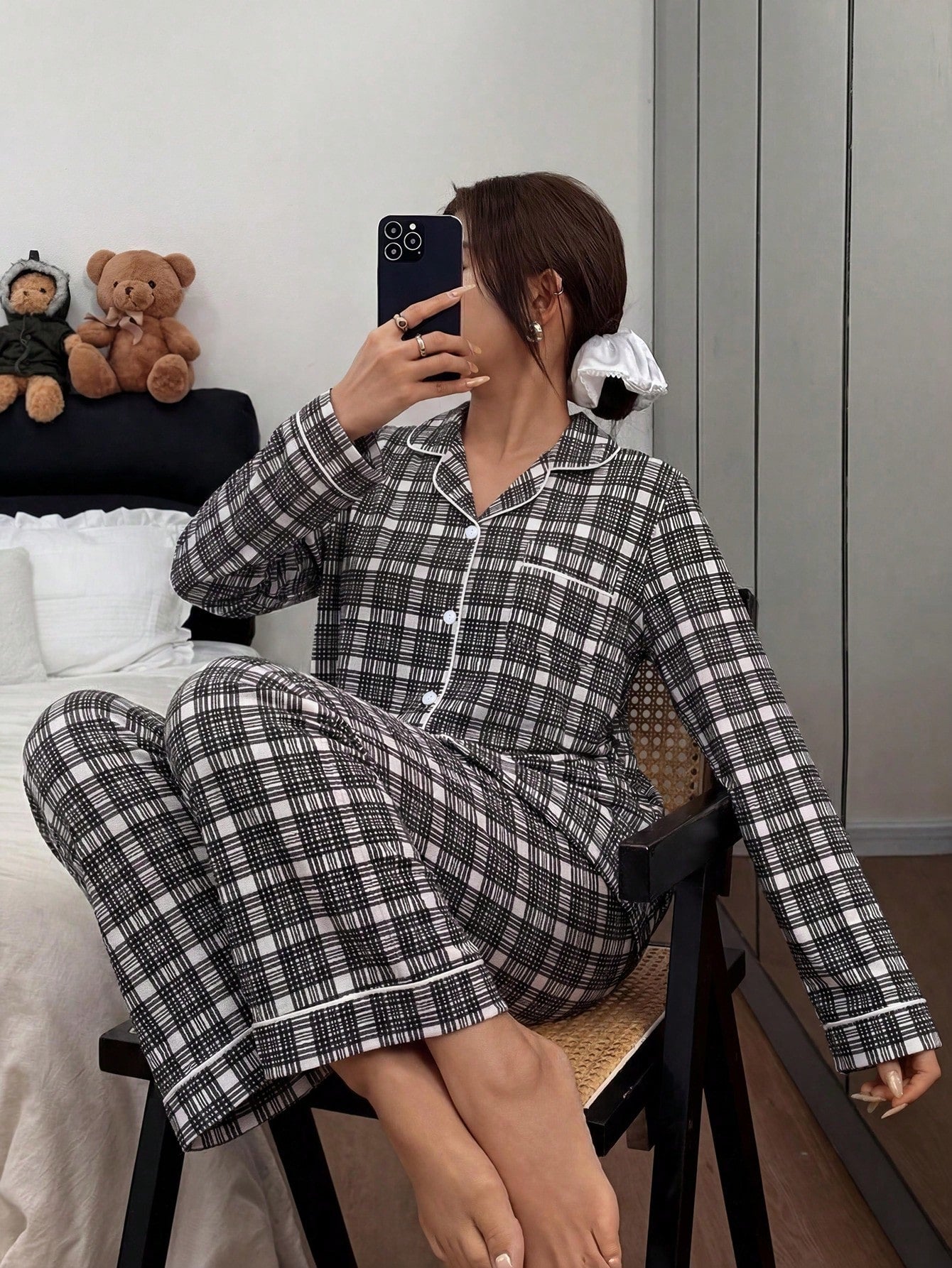 Midnight Grid Luxe Nightwear Set 🖤✨