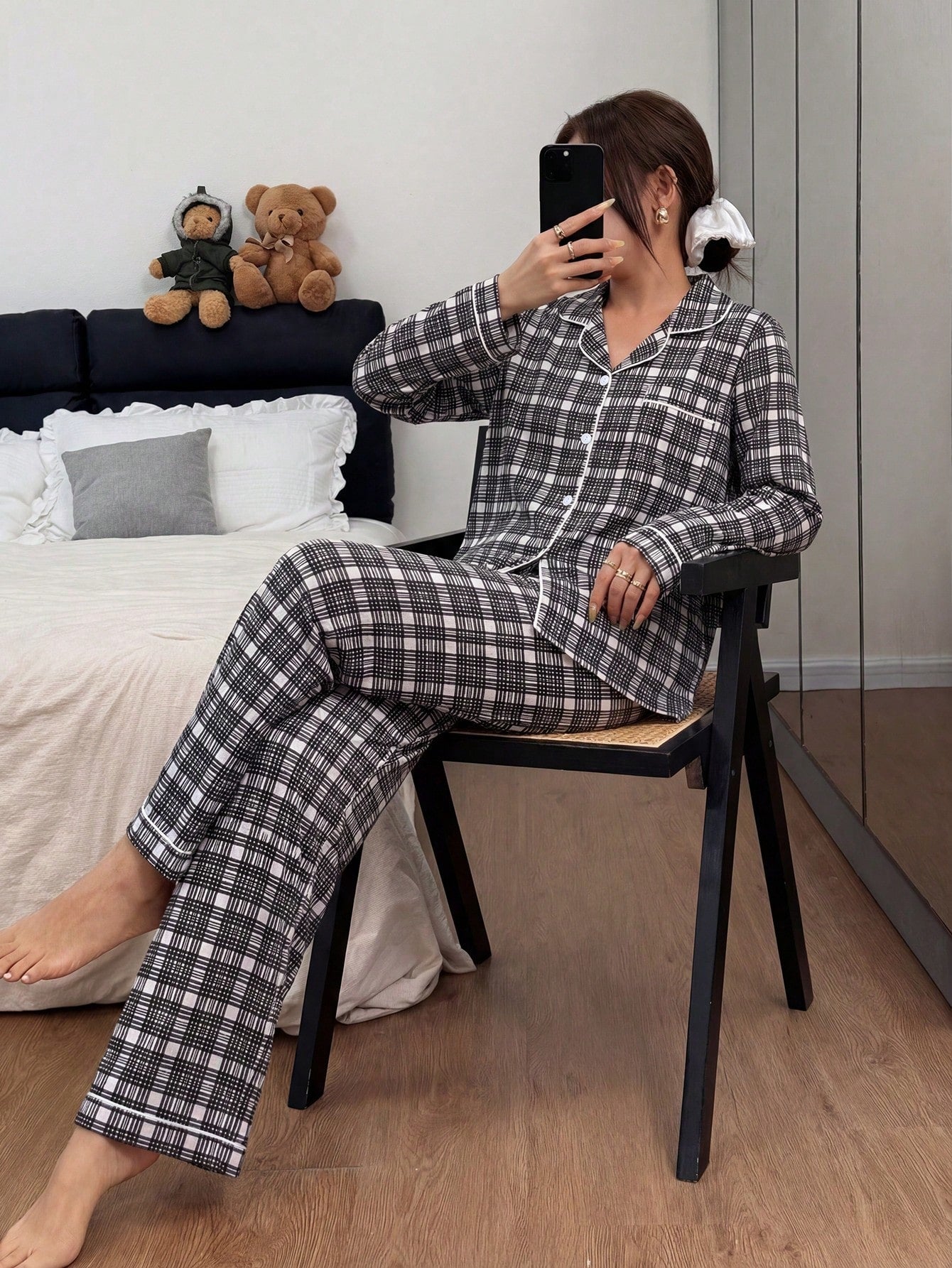 Midnight Grid Luxe Nightwear Set 🖤✨