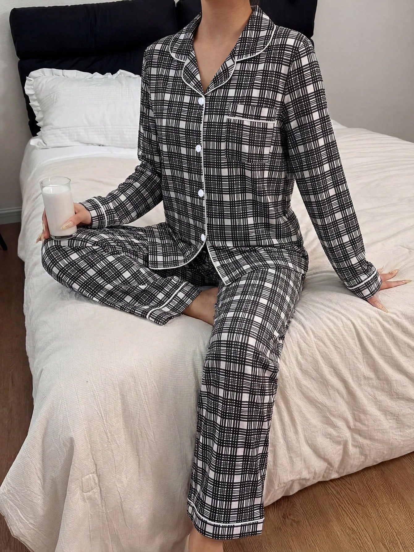 Midnight Grid Luxe Nightwear Set 🖤✨