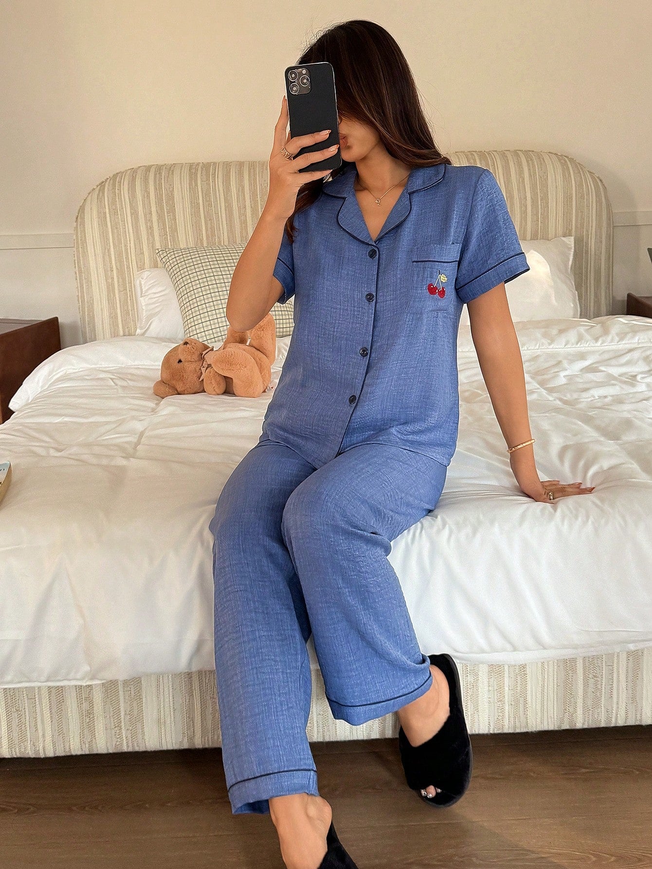 Cherry Bliss Button-Up Lounge Set