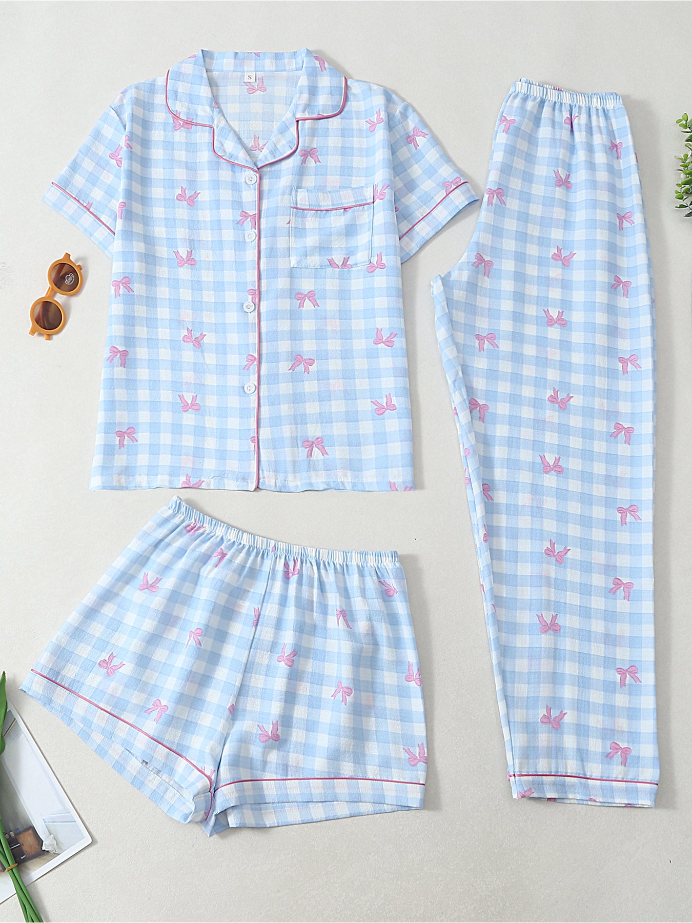 Blue Bow Bliss 3-Piece Pajama Set