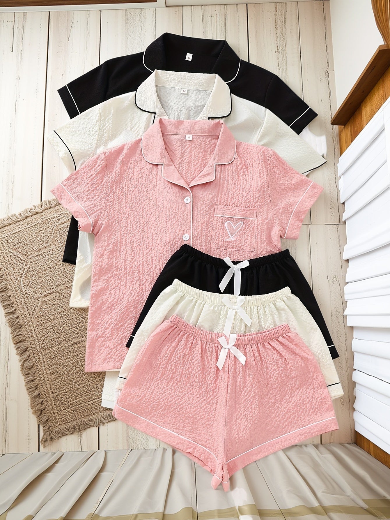 Crinkle Heart Lounge Set (Combo of 3)