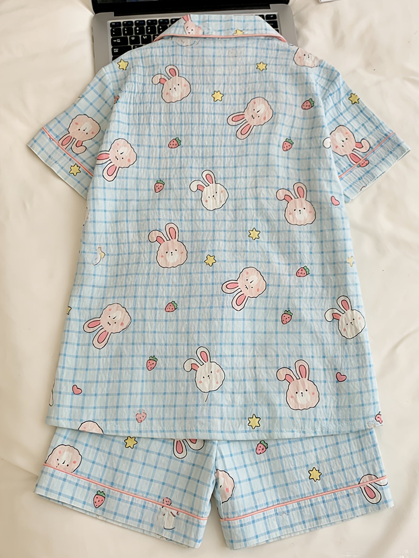 Bunny Bliss 3-Piece Cotton Pajama Set 🐰💙 – Shirt, Shorts & Pants (Copy)