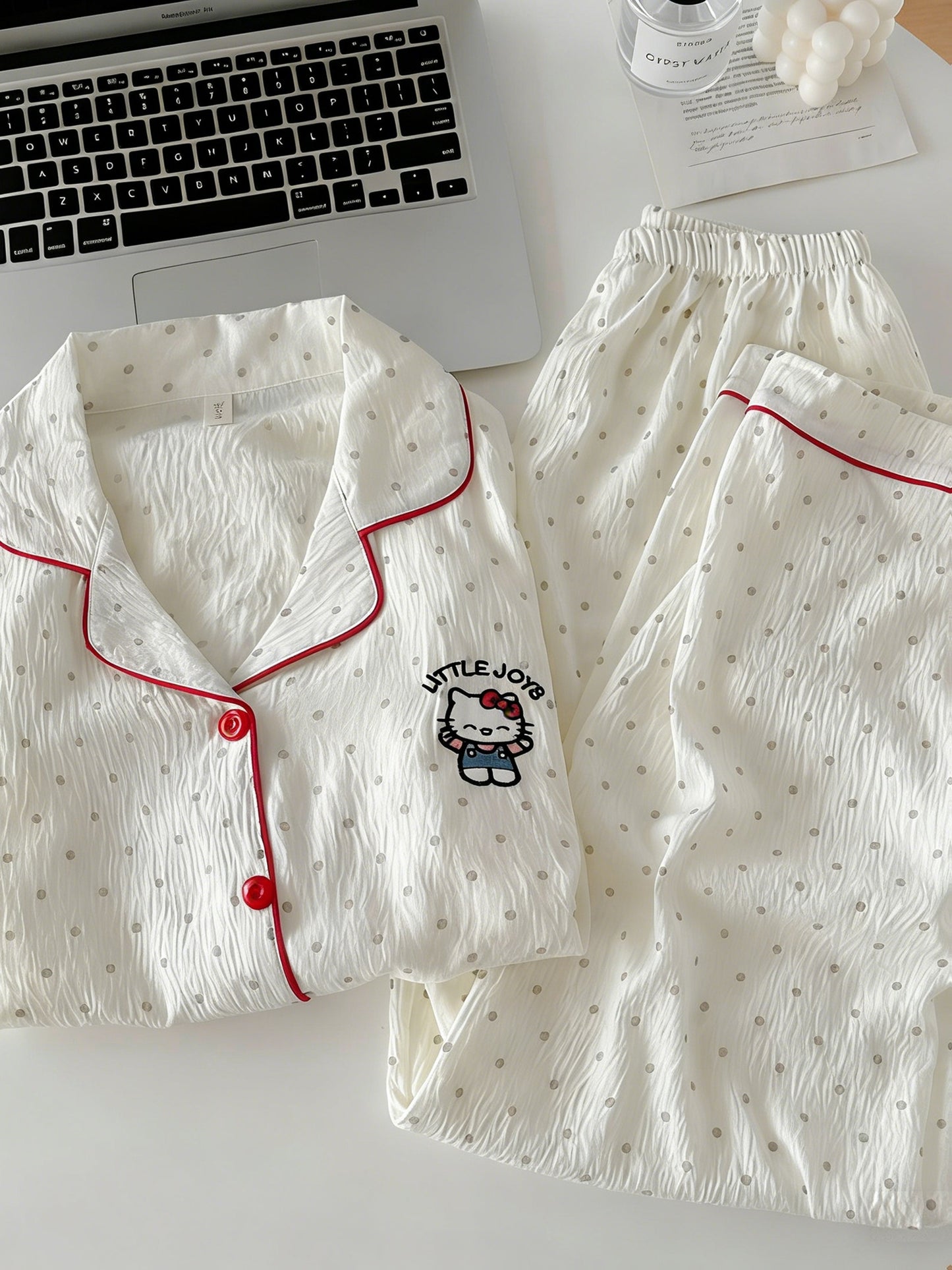 Kitty Dots 3-Piece Cotton Pajama Set 🐱✨