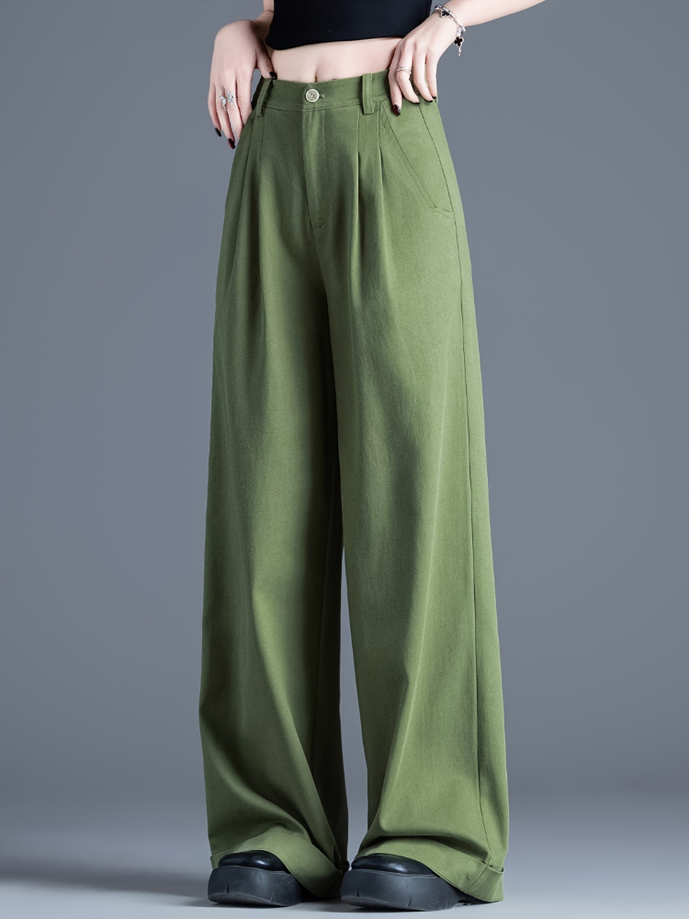 Olive Luxe Wide-Leg Trousers