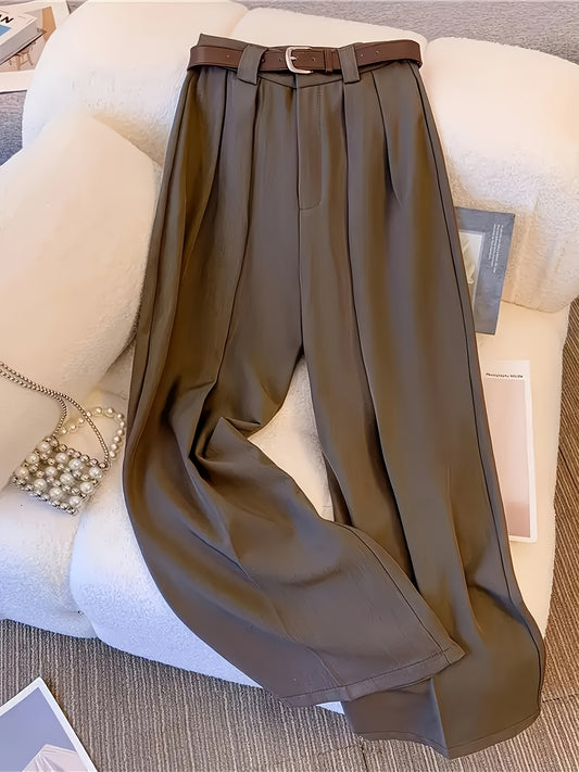 Mocha Luxe Pleated Wide-Leg Pants