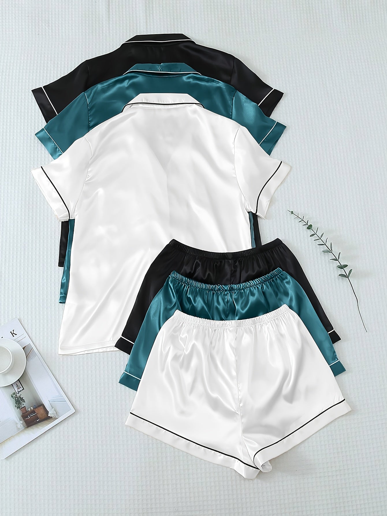 Women’s Satin Pajama Shorts Set – Pack of 3