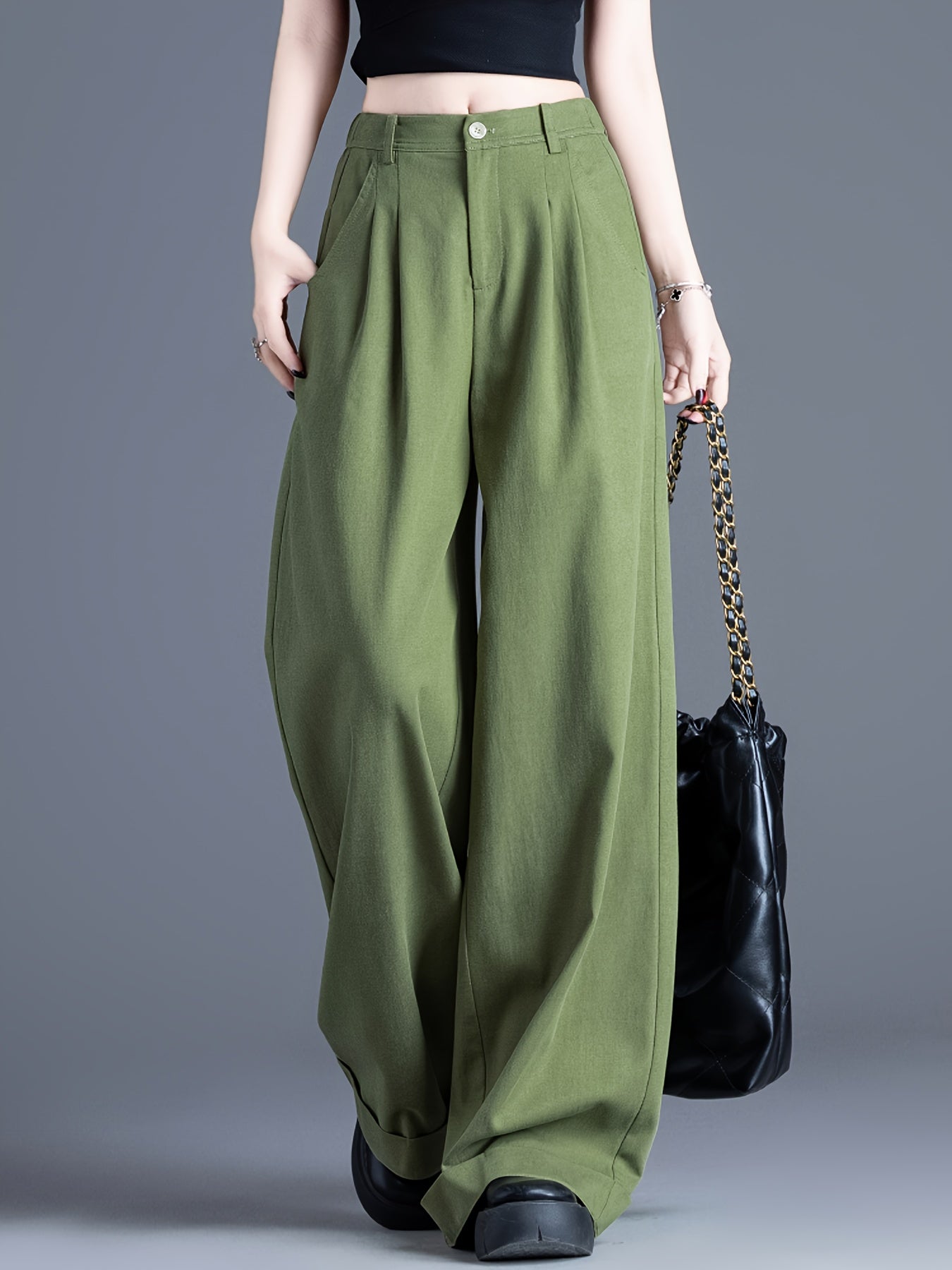 Olive Luxe Wide-Leg Trousers