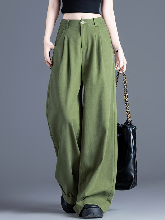 Olive Luxe Wide-Leg Trousers