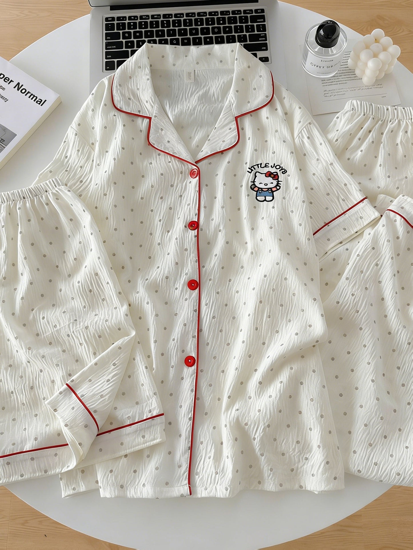 Kitty Dots 3-Piece Cotton Pajama Set 🐱✨
