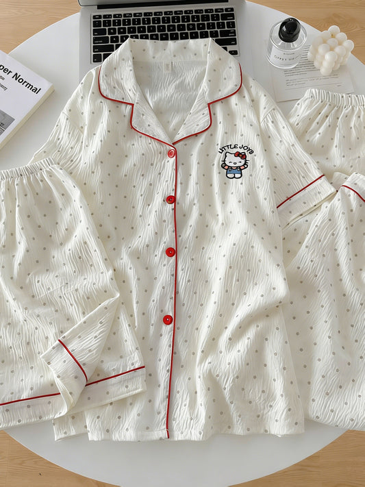 Kitty Dots 3-Piece Cotton Pajama Set 🐱✨
