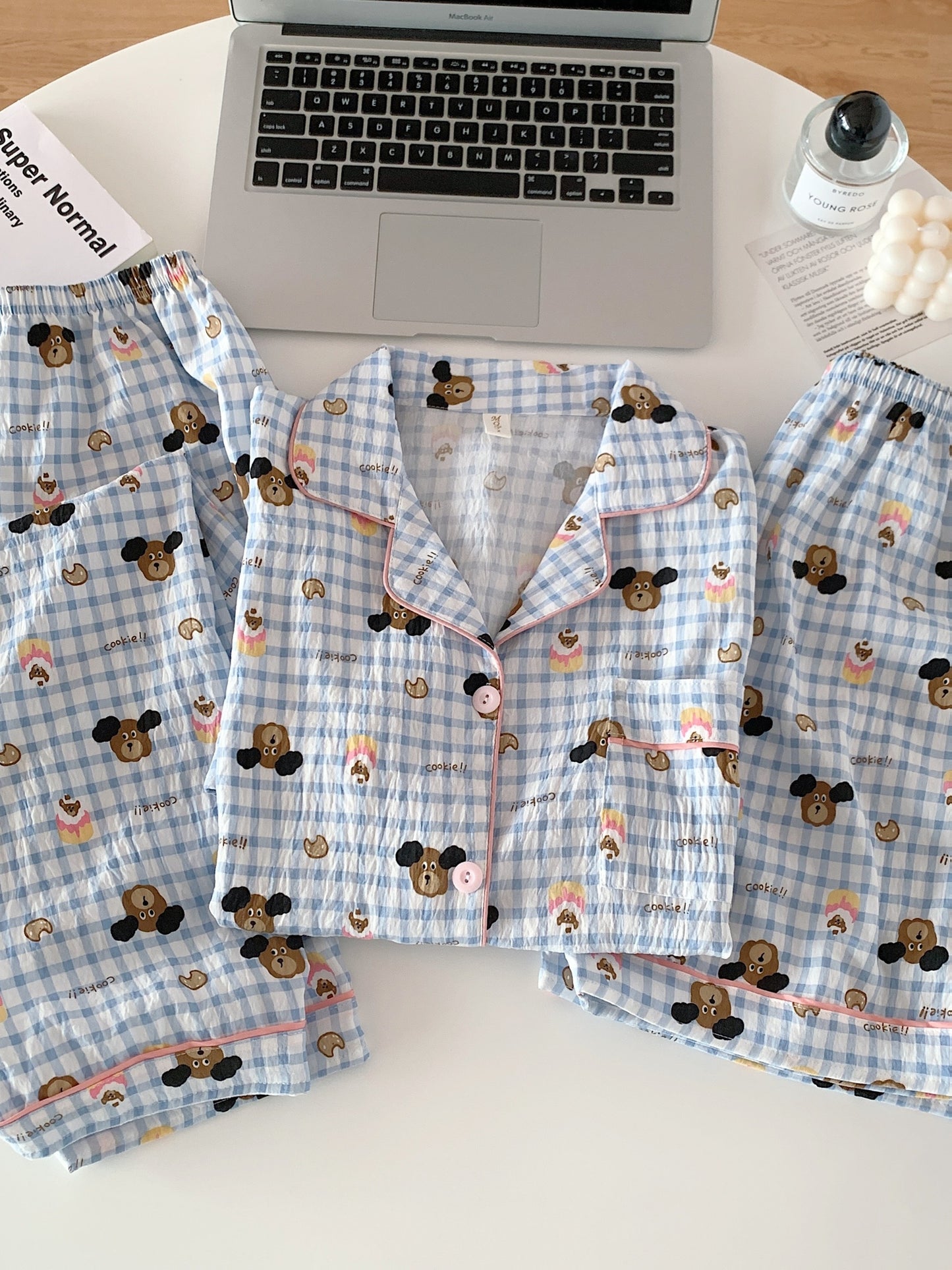 Cozy Bear Check 3-Piece Pajama Set – Shirt, Shorts & Pants