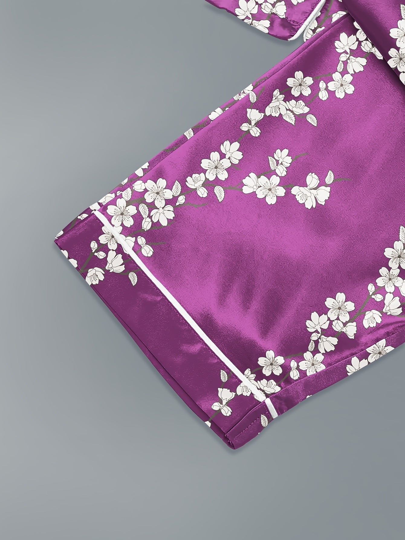 Women’s Satin Floral Print Night Suit Set – Pack of 3 (Beige, Purple & Navy Blue)