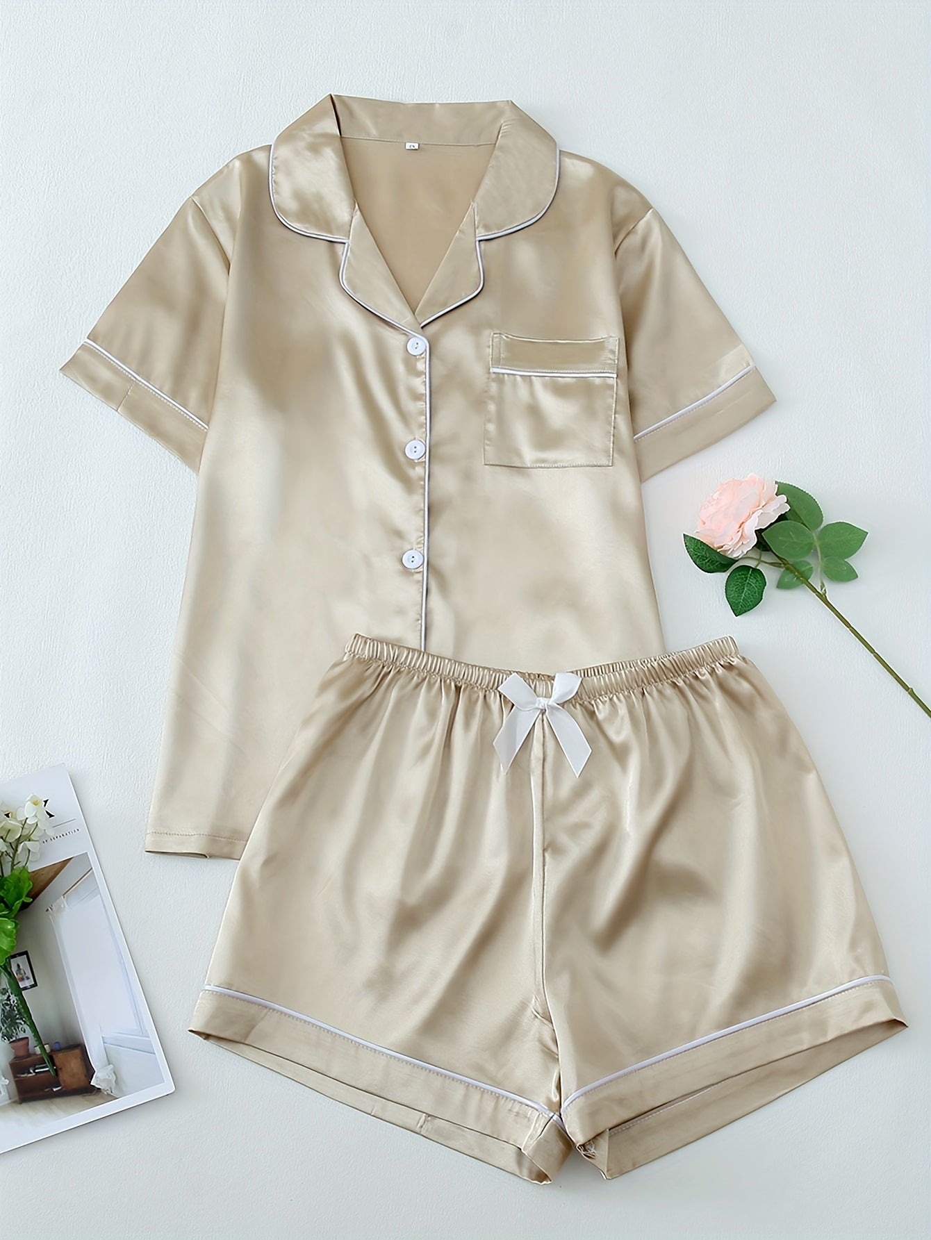 Women’s Premium Satin Night Suit Set – Pack of 3 (Beige, Grey & Teal)