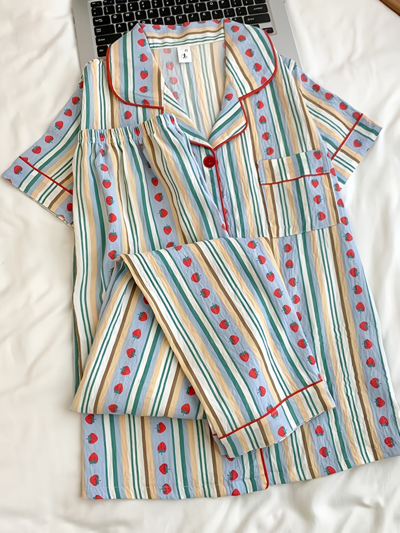 Strawberry Stripe Dream 3-Piece Pajama Set – Shirt, Shorts & Pants