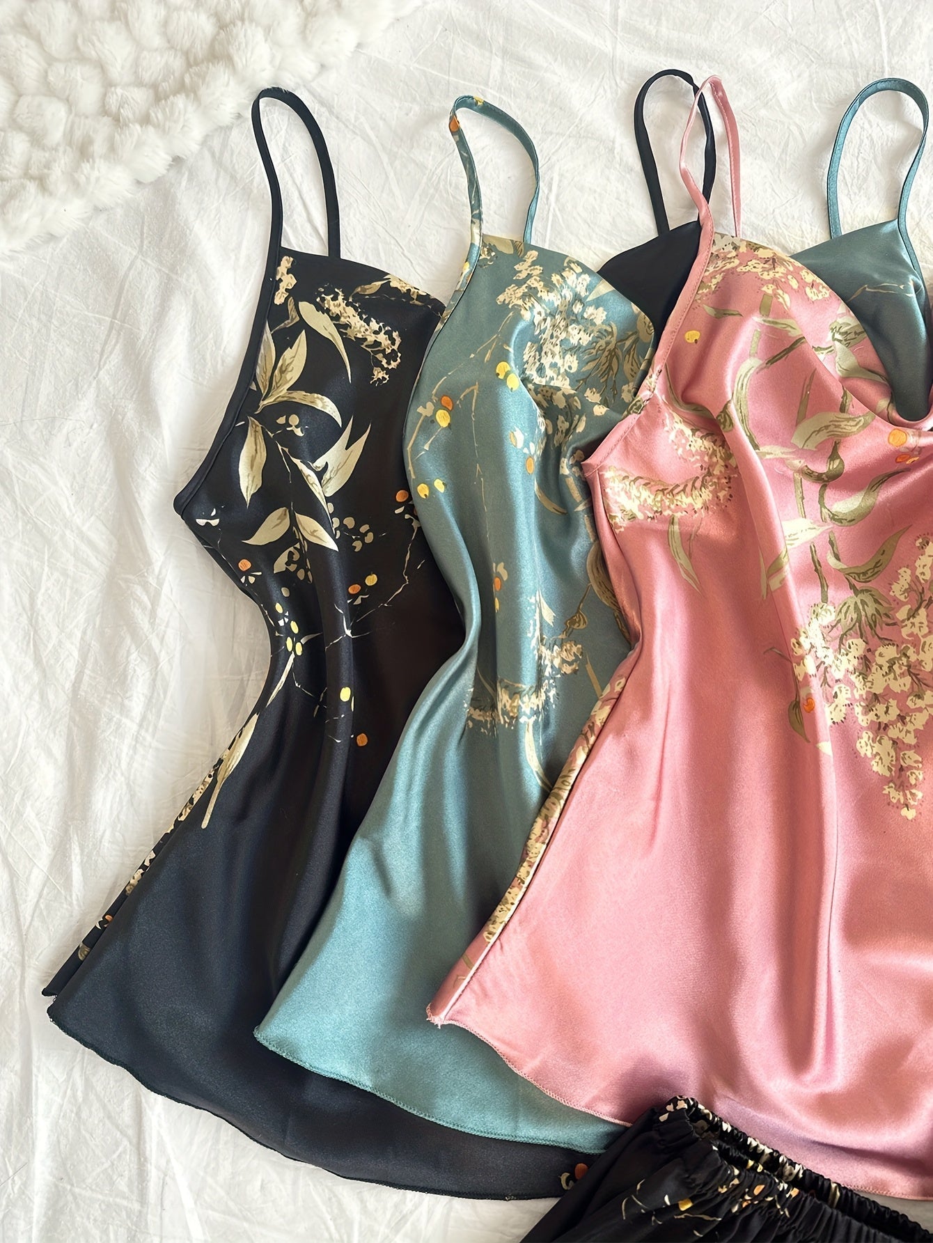Fleur Silk Botanical Satin Co-ord Set (Combo of 3)