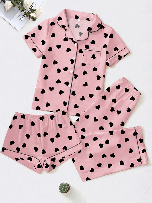 Blush Hearts 3-Piece Cotton Pajama Set 💕✨