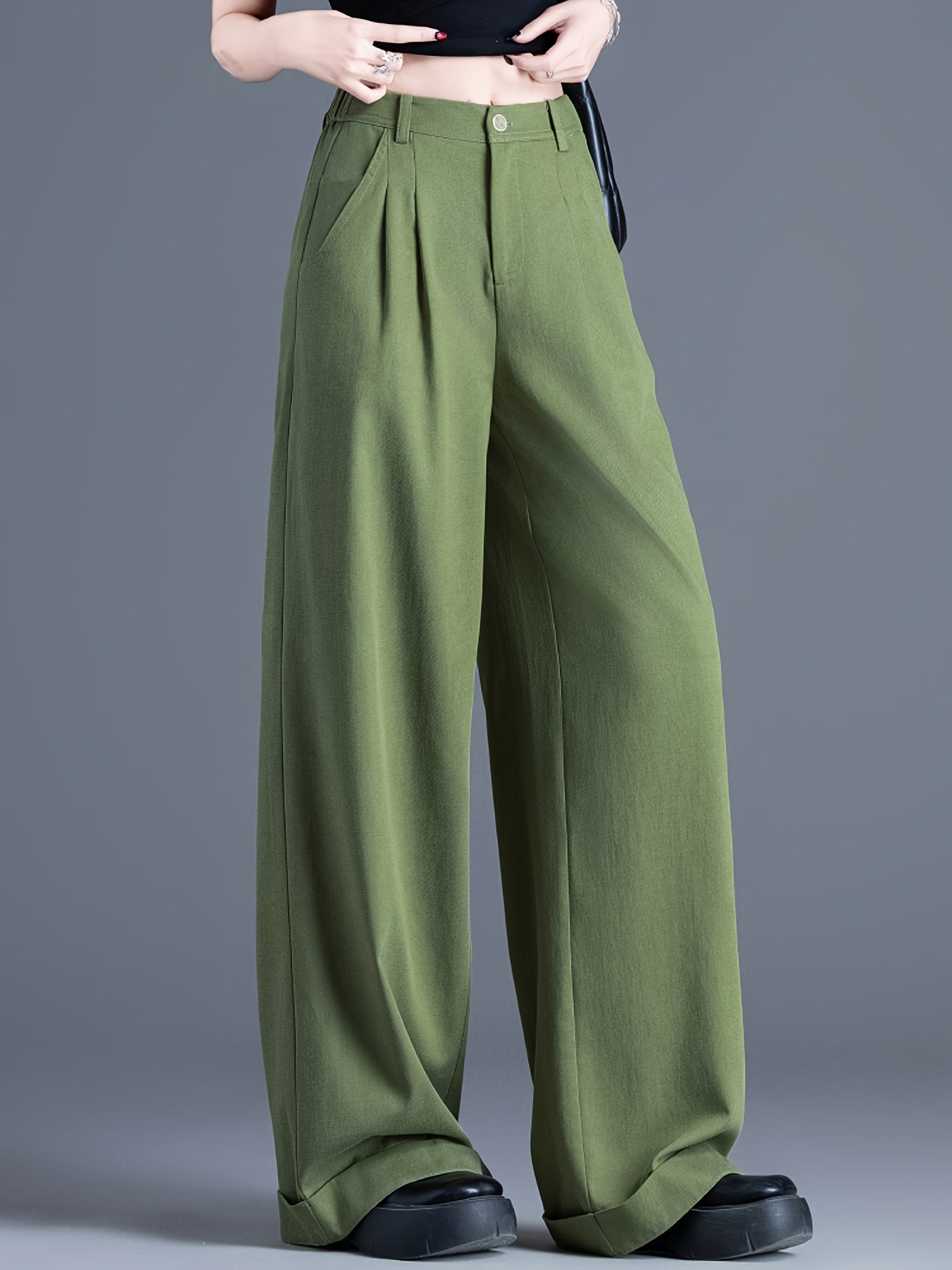 Olive Luxe Wide-Leg Trousers