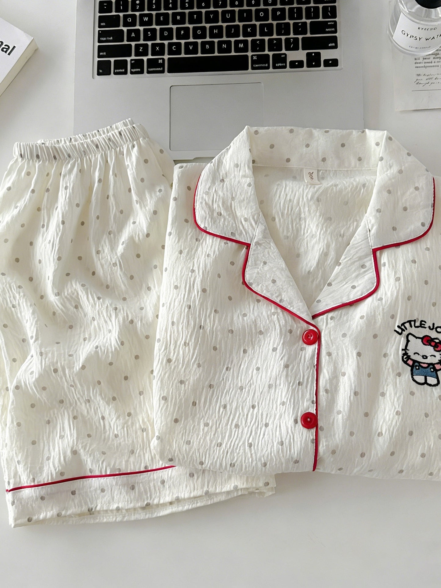 Kitty Dots 3-Piece Cotton Pajama Set 🐱✨