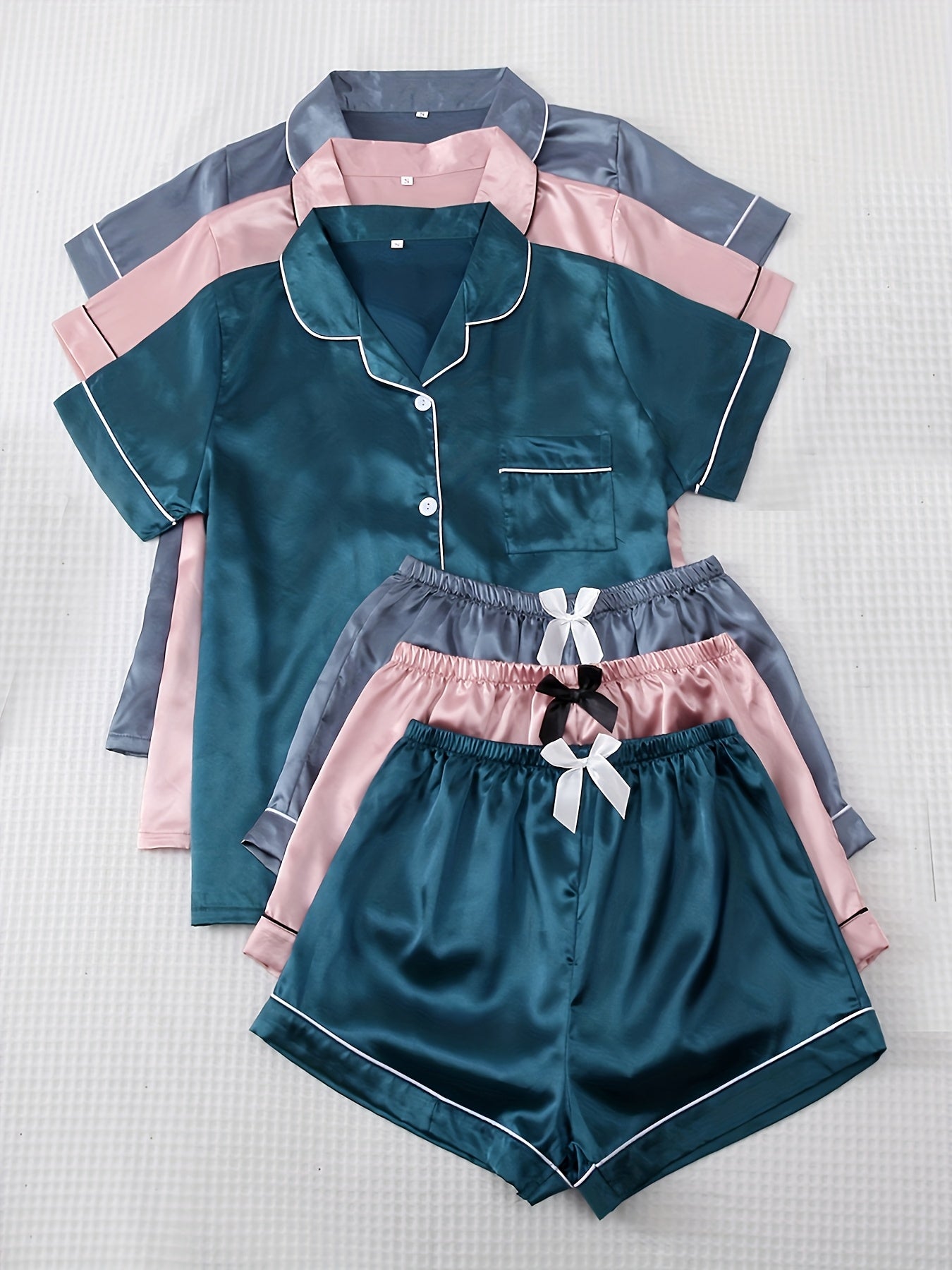 Women’s Satin Pajama Shorts Set – Pack of 3